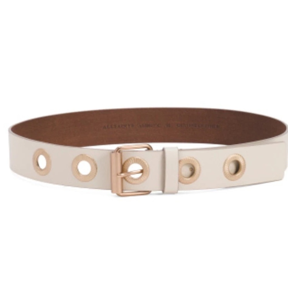 AllSaints Cream Leather Eyelet Belt XL